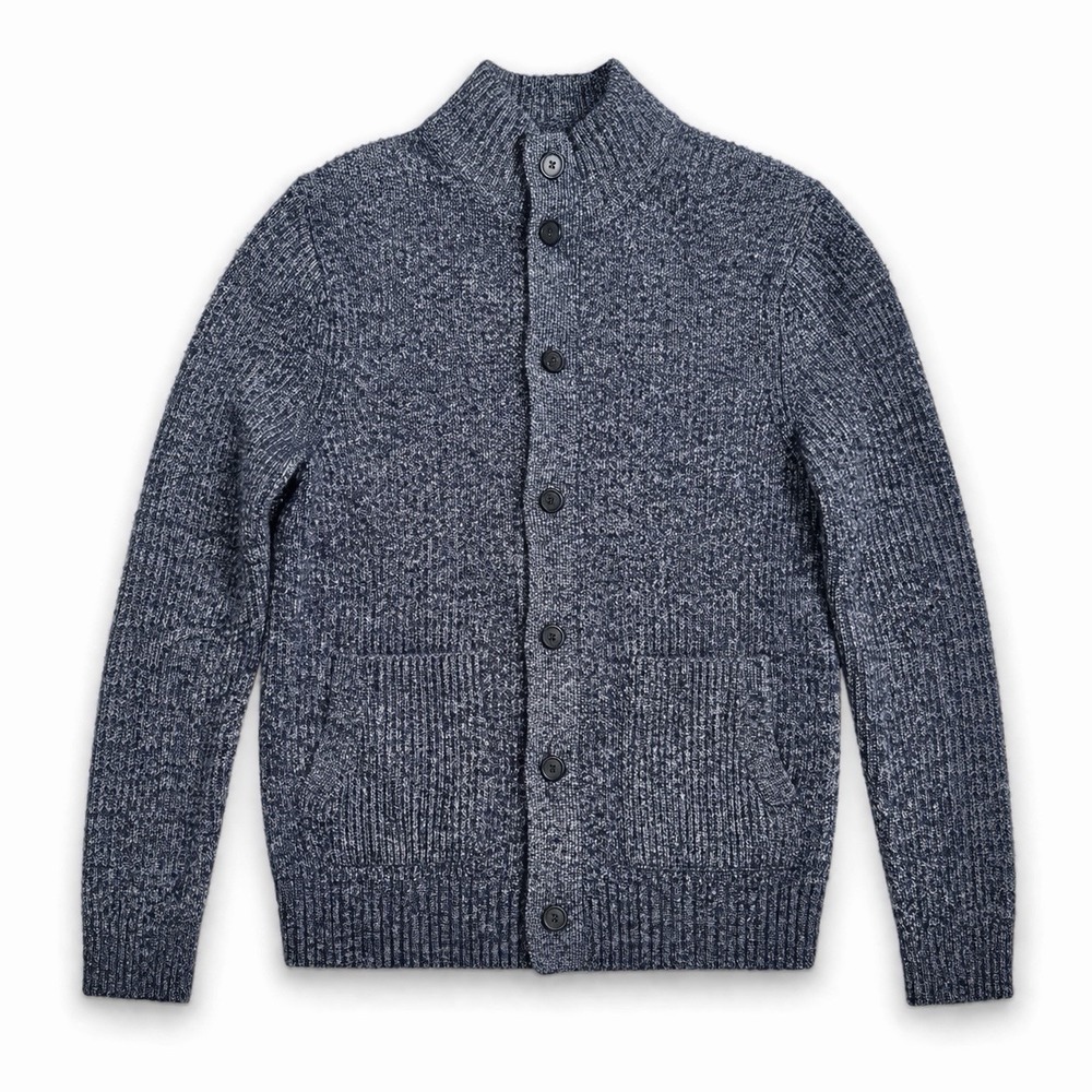 Banana Republic Shawl Collar Cardigan Sweater Men L Blue Gray Marled Ivy League